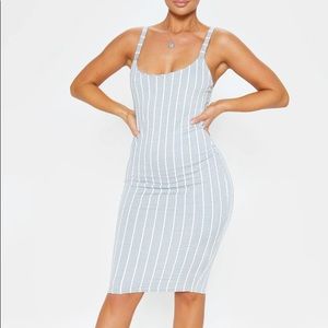 Pretty Little Thing Grey Striped midi dress